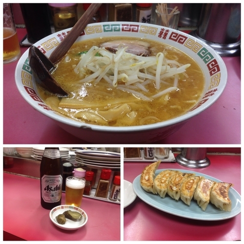 「みそラーメン・ビール・餃子 680円＋580円＋500円」@福ちゃんの写真