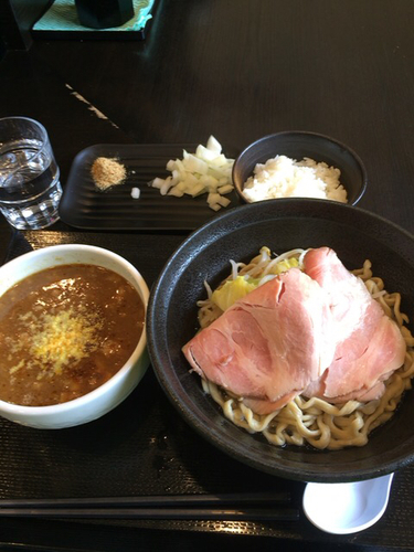 「カレーつけ麺800円 小 かま＋追い飯100円」@つけ麺 どでんの写真