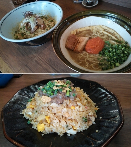 「なんちゃってとんこつ風SOBA+特製チャーハン+冷やしあえ玉」@麺家 Shumen Doushiの写真