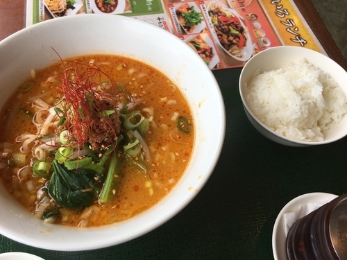 「担々麺880円+餃子＆半ライスセット300円」@中華レストランChina Fan 草加店の写真