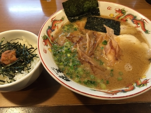 「濃厚魚介豚骨+明太子ごはん」@暖暮 太宰府駅前店の写真