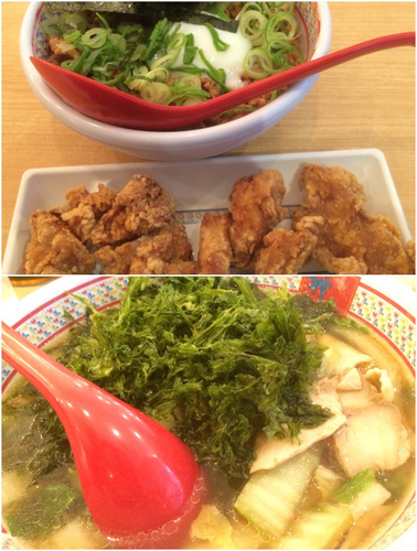 「おいしいラーメン+チャーシューそぼろ丼+唐揚げ」@どうとんぼり神座 新宿店の写真