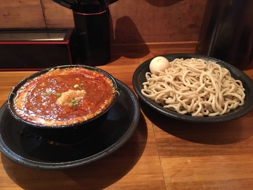 「味玉どて辛つけ麺 辛さ普通」@どてちん 習志野店の写真