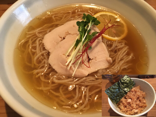 「【限定】冷やし煮干し700円、白はまぐりの炊き込み御飯200円」@煮干そば 藍の写真