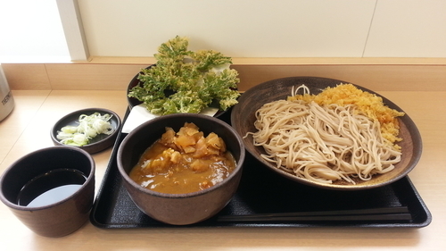 「朝ごはん/カレー丼セット（もり）+大盛り+春菊天」@ゆで太郎 入間宮寺店の写真