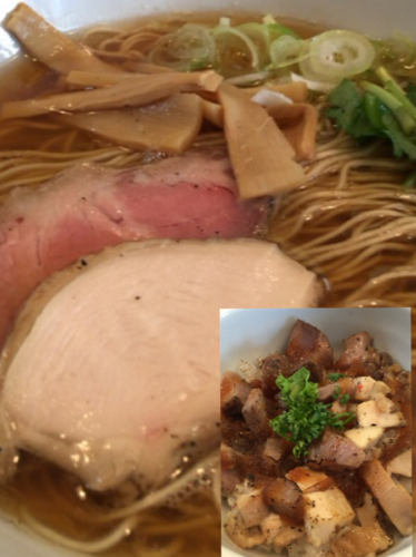 「煮干しそば700円＋肉ごはん（小）200円」@寛～くつろぎ～の写真