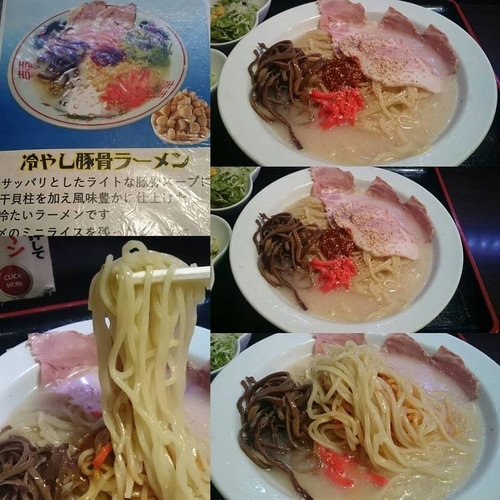 「冷やし豚骨ラーメン」@麺鶏 宮崎郷土料理どぎゃん 立売堀店の写真