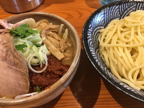 「辛味噌つけそば1000円」@麺 一直の写真