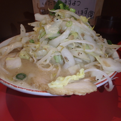 「ラーメン(790円)、野菜増し(+110円)、ご飯(+50円」@ラーメン 骨々亭の写真