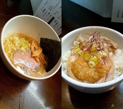 「鯛出汁旨塩+鶏飯ハーフ(味噌ダレ指定)(￥700+300)」@中華そば 一信の写真