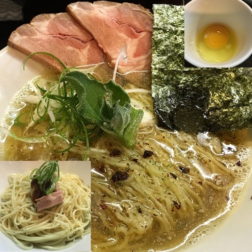 「ダシSOBA・白＋替玉グリーンカレーver.＋生卵」@中華そば 先崎の写真