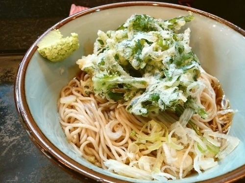 「冷やし春菊天そば」@文殊 亀戸店の写真