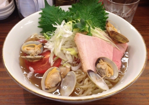 「浅利の冷やし餡かけソバ(限定)＋貝めし(800円＋220円)」@貝だしラーメン 貝ガラ屋の写真