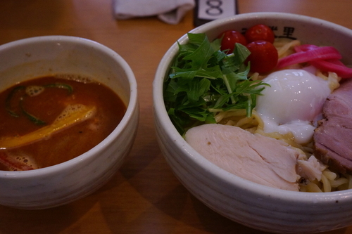 「カリーつけ麺・赤（限定・大盛り無料）＋温玉・チャーシュー」@麺屋 江武里の写真
