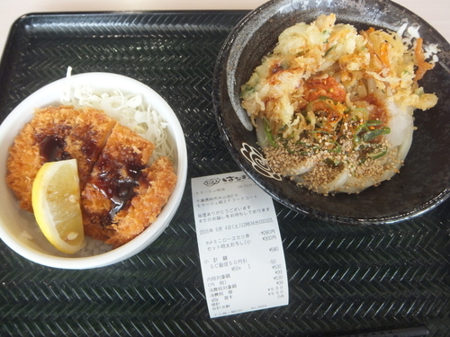 「ミニ丼セット580円(カツ丼＆明太おろし)割引で530円」@はなまるうどん モラージュ柏店の写真