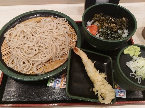 「高菜明太ごはん＋海老天　（360円＋クーポン）」@ゆで太郎 新川1丁目店の写真