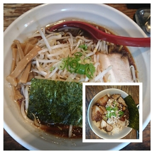 「焦がし醤油ラーメン+肉めし」@大公の写真