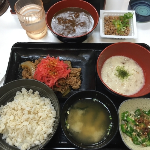 「麦とろ牛皿御膳＋旨辛カレーソース＋納豆」@吉野家 秋葉原中央通り店の写真