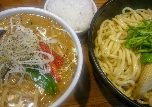 「みそグリーンカレーつけ麺（限定）＋野菜、半ライス（無料）」@麺処 花田 上野店の写真