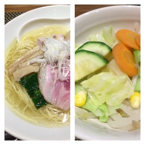 「旨み鶏だし(塩) 800円 & 温野菜 180円」@生粋 花のれんの写真