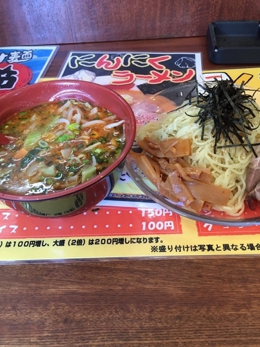 「赤いつけ麺」@ラーメン&らーめん 一代元 勝田店の写真