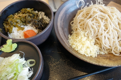 「高菜明太ごはん（もりそば付）360円　～11時まで」@ゆで太郎 野田目吹店の写真