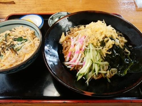 「冷やしタヌキそばとミニ玉丼のセット」@おそば やぶの写真