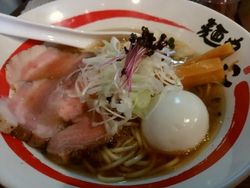 「【二周年限定】鮭節そば800円+和え玉」@麺や でこの写真