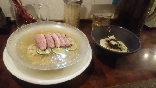 「創作: 鴨すだちそば、フォアグラ丼付 (990円)」@麺や 庄のの写真