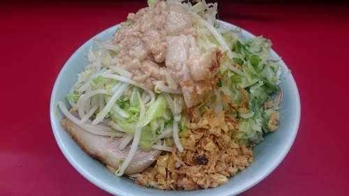 「小ラーメン(690円)＋ネギ汁無し(100円)＋ニンニク、ア」@ラーメン二郎 中山駅前店の写真
