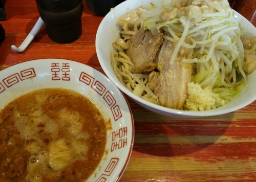 「小つけ麺エビ味　ニンニクアブラ　800円」@ラーメン二郎 会津若松駅前店の写真