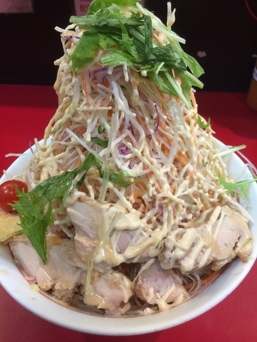 「冷やし中華（普通）＋ヤサイマシマシ＋ニンニク＋ガリマヨ」@千里眼の写真