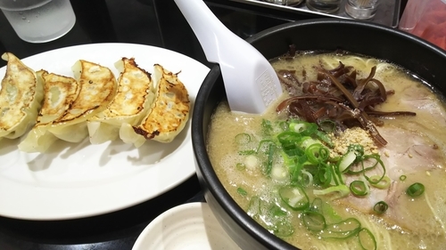 「ラーメン＋餃子」@博多中洲屋台 鈴木ラーメン店の写真