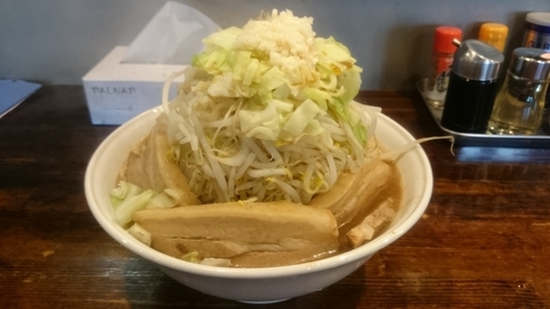 「フク郎、特盛400g、チャーシュー増し、野菜、ニンニク」@らーめん福たけ 富里店の写真