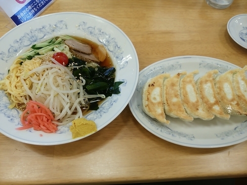 「冷し中華(1玉)と餃子820円」@ぎょうざの満洲 前橋南モール店の写真