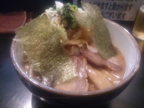 「特濃魚介豚骨らーめん(ライト)＋玉ねぎ」@麺家 うえだの写真