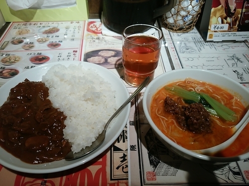 「日替定食(ハヤシライス＋半担々麺)800円→550円」@陳麻家 高崎駅西口店の写真