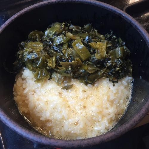 「朝定食B高菜（￥360）＋かき揚げ（クーポン）」@ゆで太郎 芝店の写真