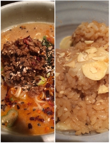 「坦々麺+にんにくめし」@らーめん 山頭火 原宿店の写真
