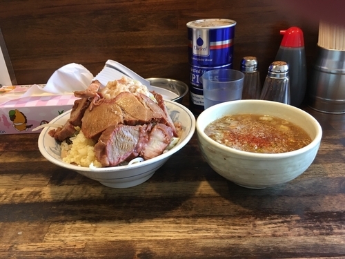 「つけ麺 豚増し 野菜ちょい増し、ニンニク油」@らーめん梵’s BONES北浦和本店の写真