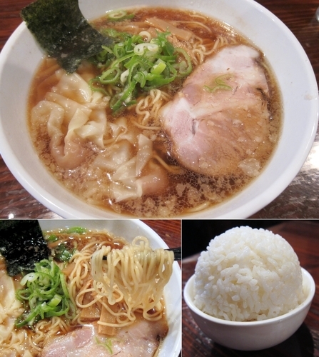 「ワンタンメン 840円 + サービス小ライス」@尾道らーめん 柿岡や 浜松町店の写真