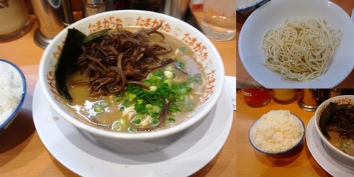 「らぁめん＆きくらげ＆替玉二玉＆ライス」@九州大分らぁめん たまがった 神奈川新町本店の写真