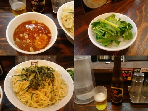 「つけめん(大)＆ゆず三ツ葉＆瓶ビール」@煮干しらーめん 玉五郎 東京新宿店の写真