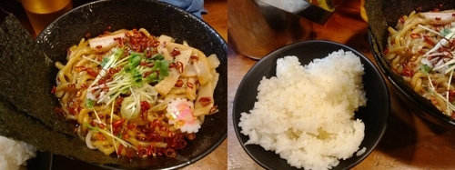 「デス油そばW盛＆無限ライス」@武蔵野アブラ学会 早稲田総本店の写真