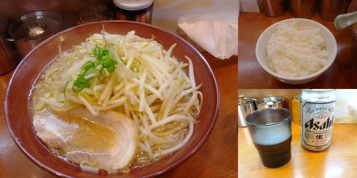 「ゑび郎大盛り＆小ライス＆ビール」@らーめん ゑびすの写真