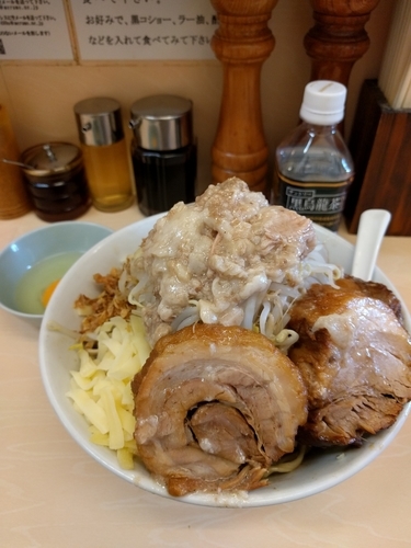「汁なし（ヤサイ、アブラ、チーズ100円）」@自家製ラーメン 大者の写真
