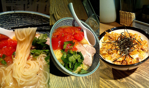 「冷しトマトラーメン+ネギご飯(￥900+ランチ時￥200)」@麺部 しば盛の写真