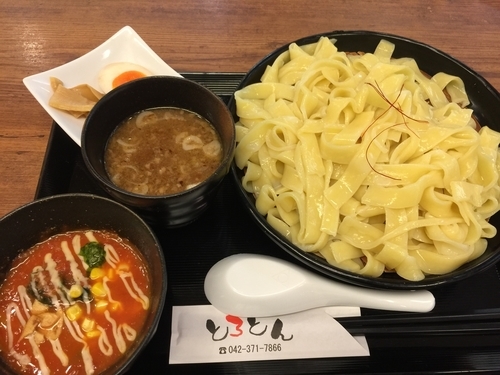 「選べるつけ汁 ２種 味付きタマゴ メンマ（大盛）」@カレー・つけ麺 とろとんの写真