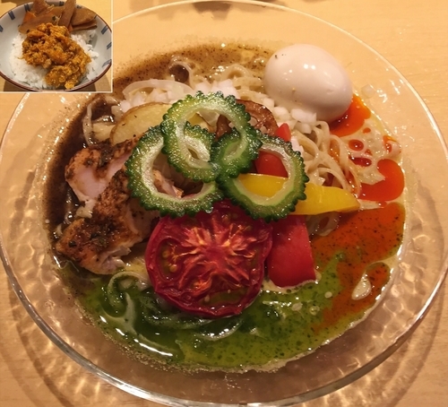 「冷やしカレーそば+味玉+キーマ飯」@饗 くろ㐂の写真