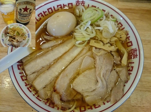 「肉中華そば￥850＋ビンルービ￥500＝￥1350」@中華そばムタヒロ 国立店の写真